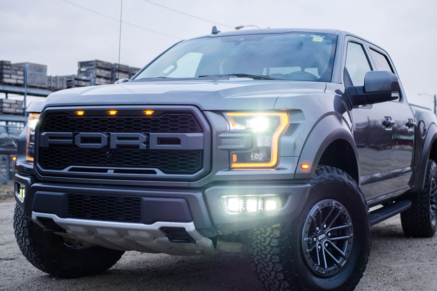 Grey Ford truck front view