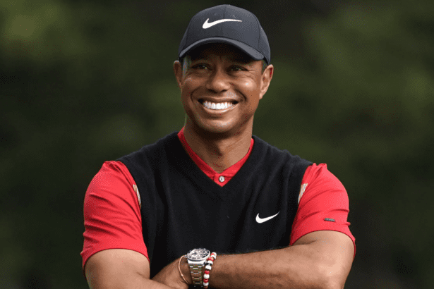Smiling golfer in red