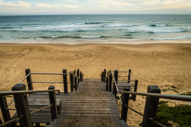 Empty beach with boardwalk