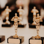 Golden Oscar statues display