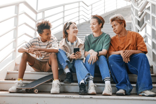 Diverse teens chatting