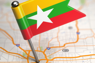 Myanmar flag on map