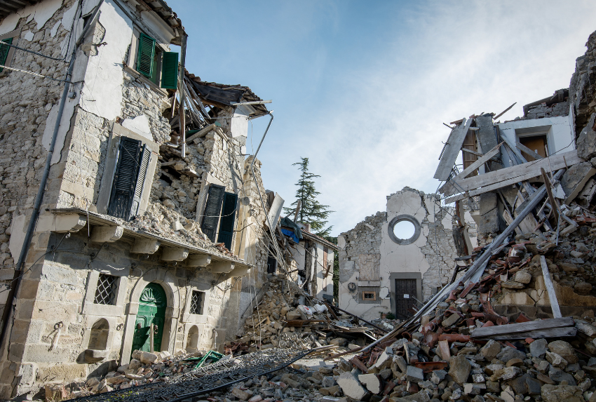 Earthquake-damaged town