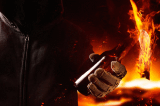 Person throwing petrol bomb