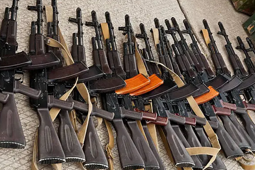 Assault rifles lined up
