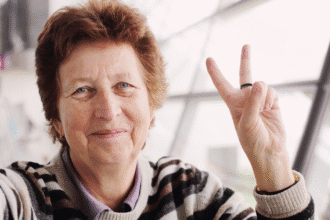 Elderly couple walking