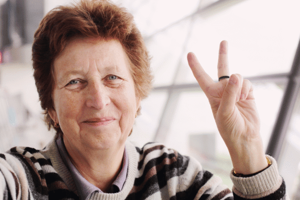 Elderly couple walking