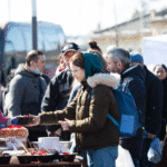 Ukrainian refugee mother and child