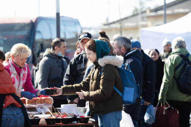 Ukrainian refugee mother and child