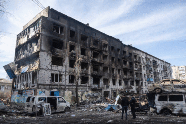 Damaged Ukrainian shopping center