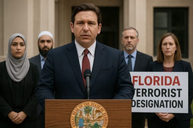 Florida governor speaking at a press conference on CAIR and Muslim Brotherhood terrorist designation